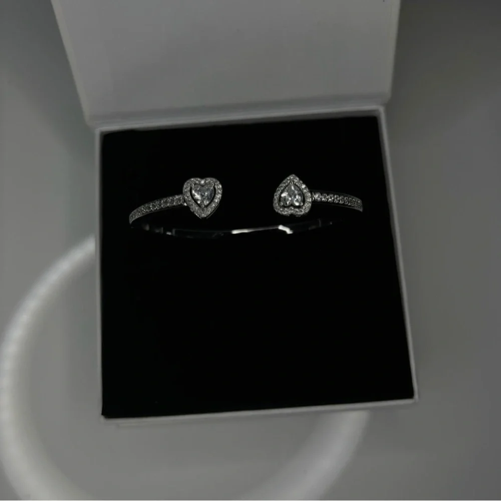 Silver Iced out Heart Charm Bangle Bracelet Valentine's Day CZ luxury